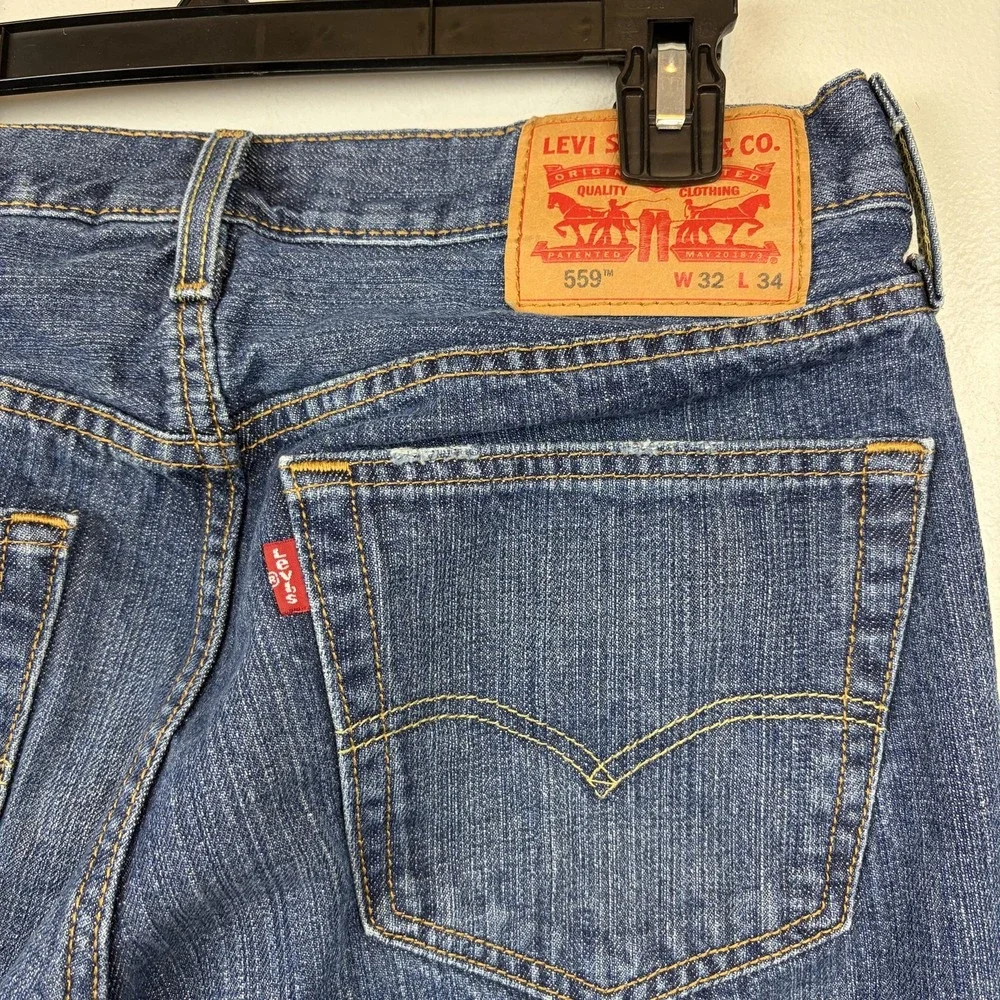Levis 559 Jeans Mens 32x34 Blue Denim Straight Leg Waterless 100% Cotton‎